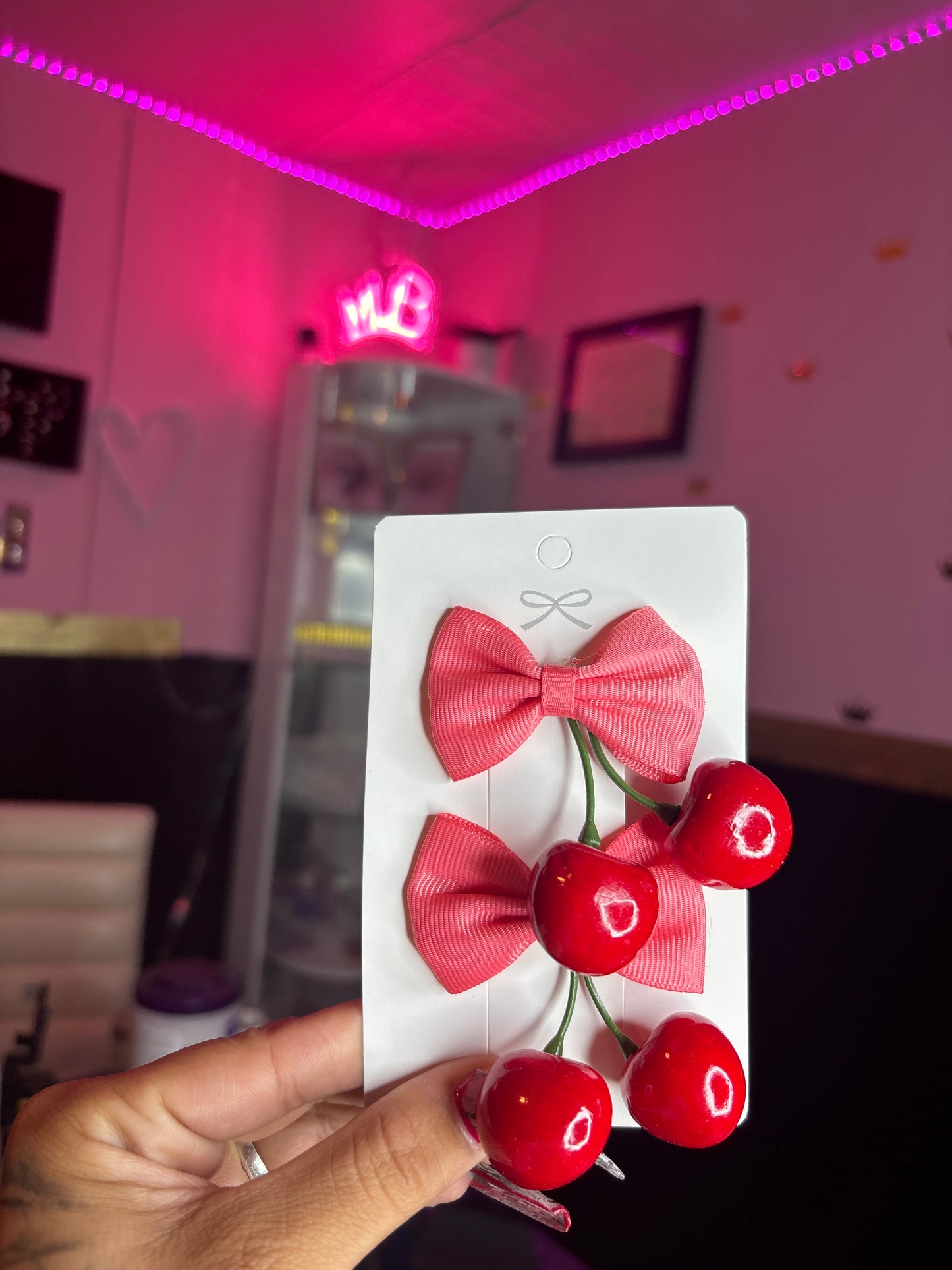 Cherry bow alligator hair clips