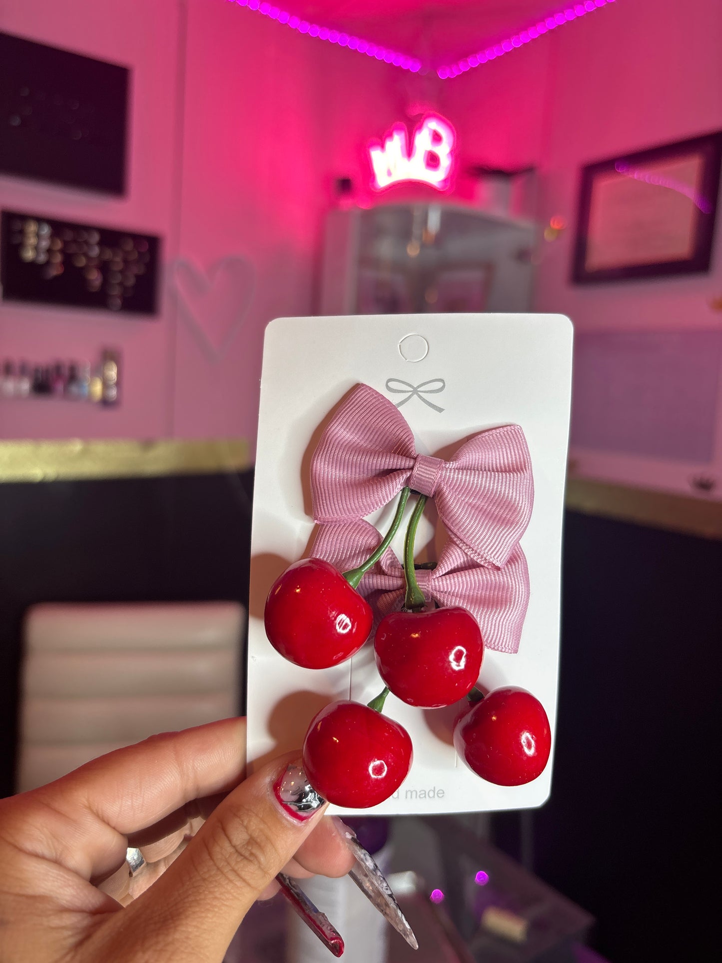 Cherry bow alligator hair clips