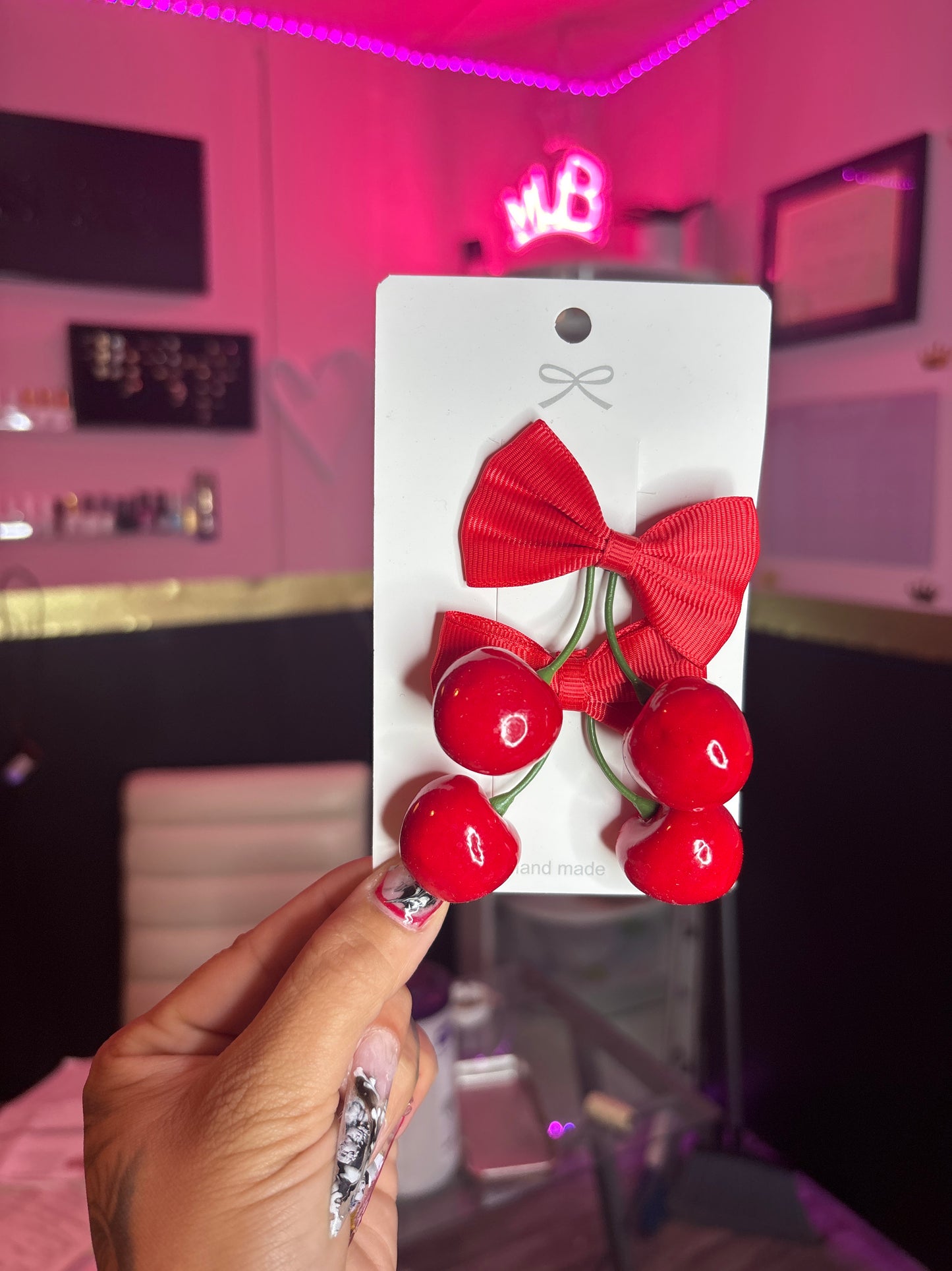 Cherry bow alligator hair clips