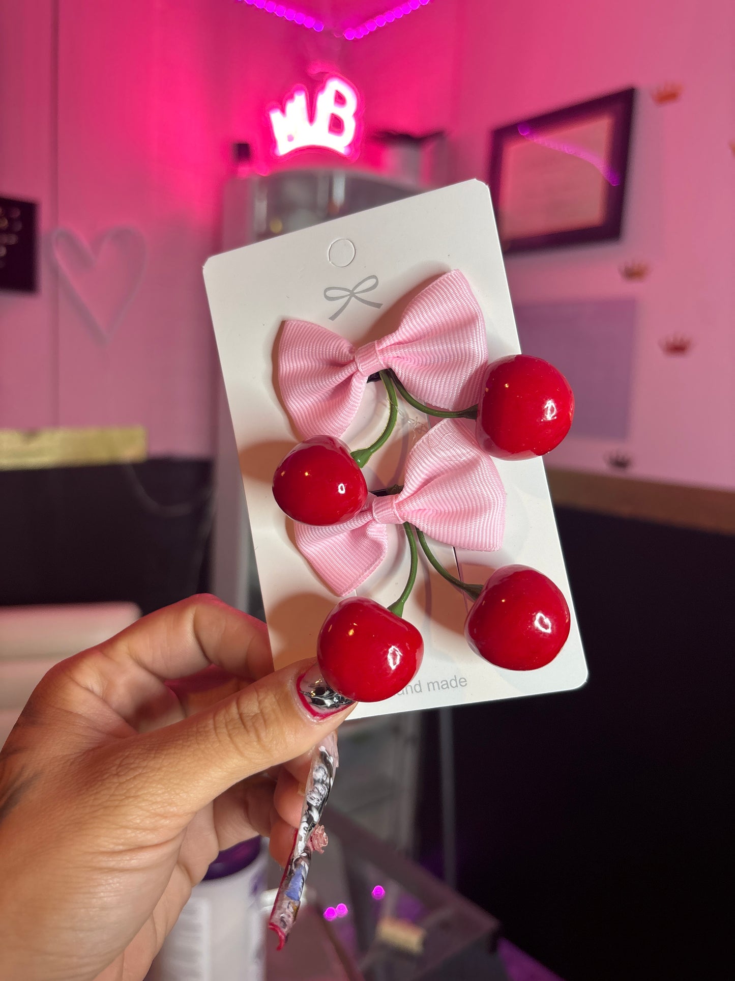 Cherry bow alligator hair clips