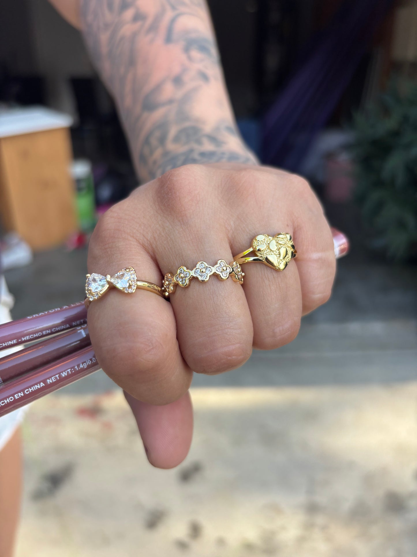 Gold plated nugget heart ring