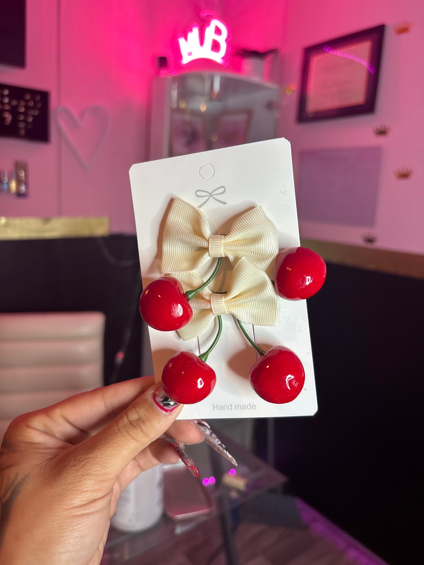 Cherry bow alligator hair clips