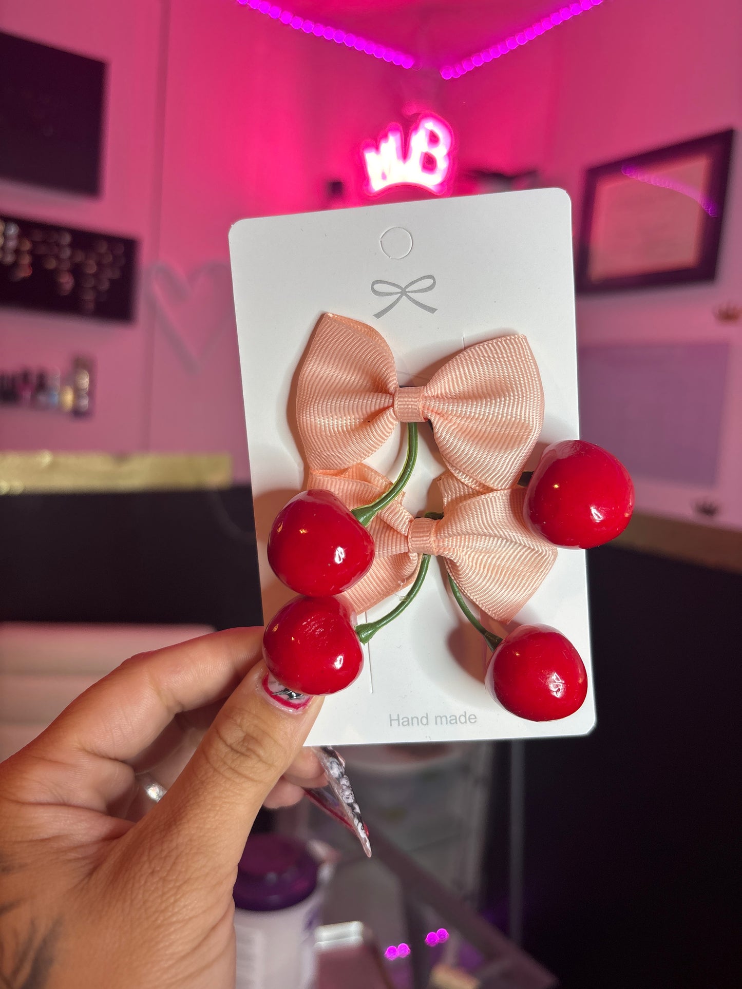 Cherry bow alligator hair clips