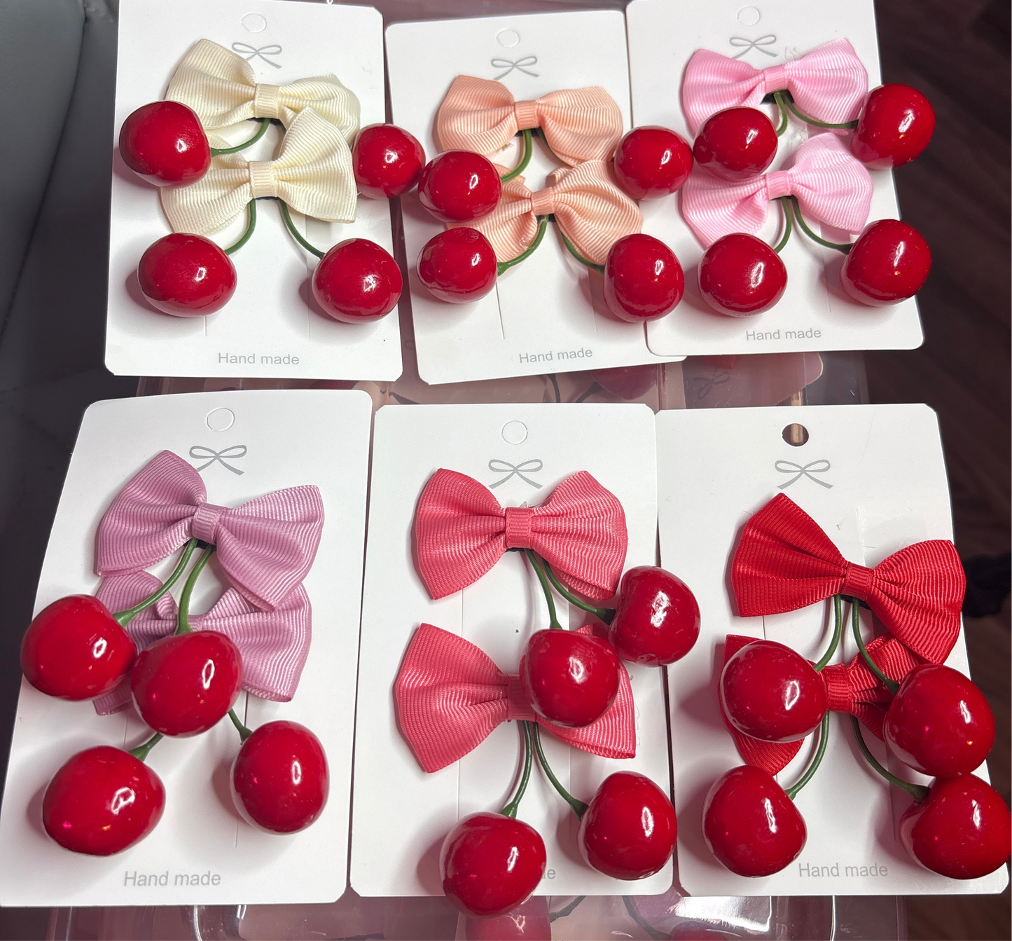 Cherry bow alligator hair clips